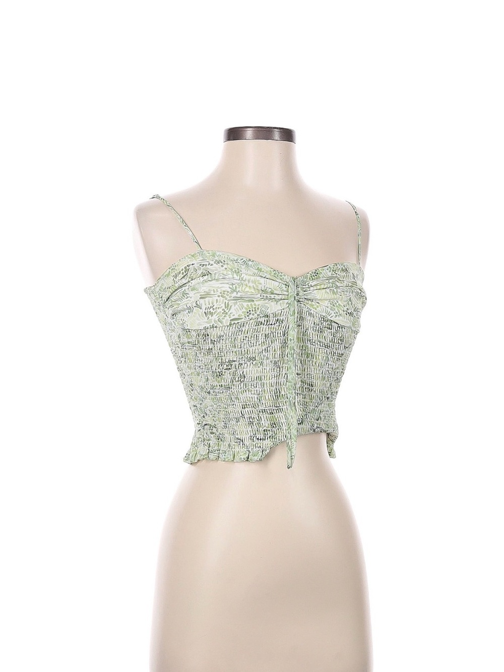 Aritzia Green floral lace cami top with tie front detail in size 2XS